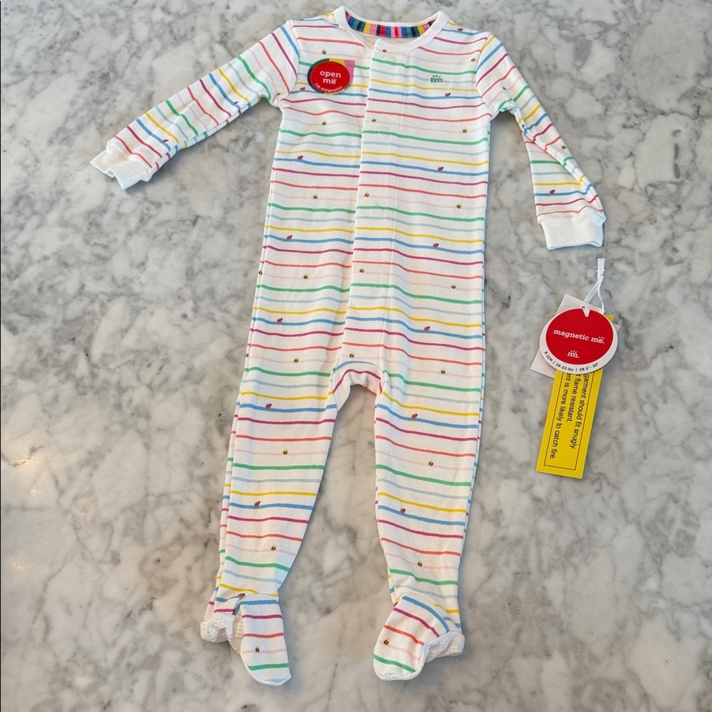 NWT Magnetic Me Multicolor Striped Footie with bees & ladybugs 9/12M
